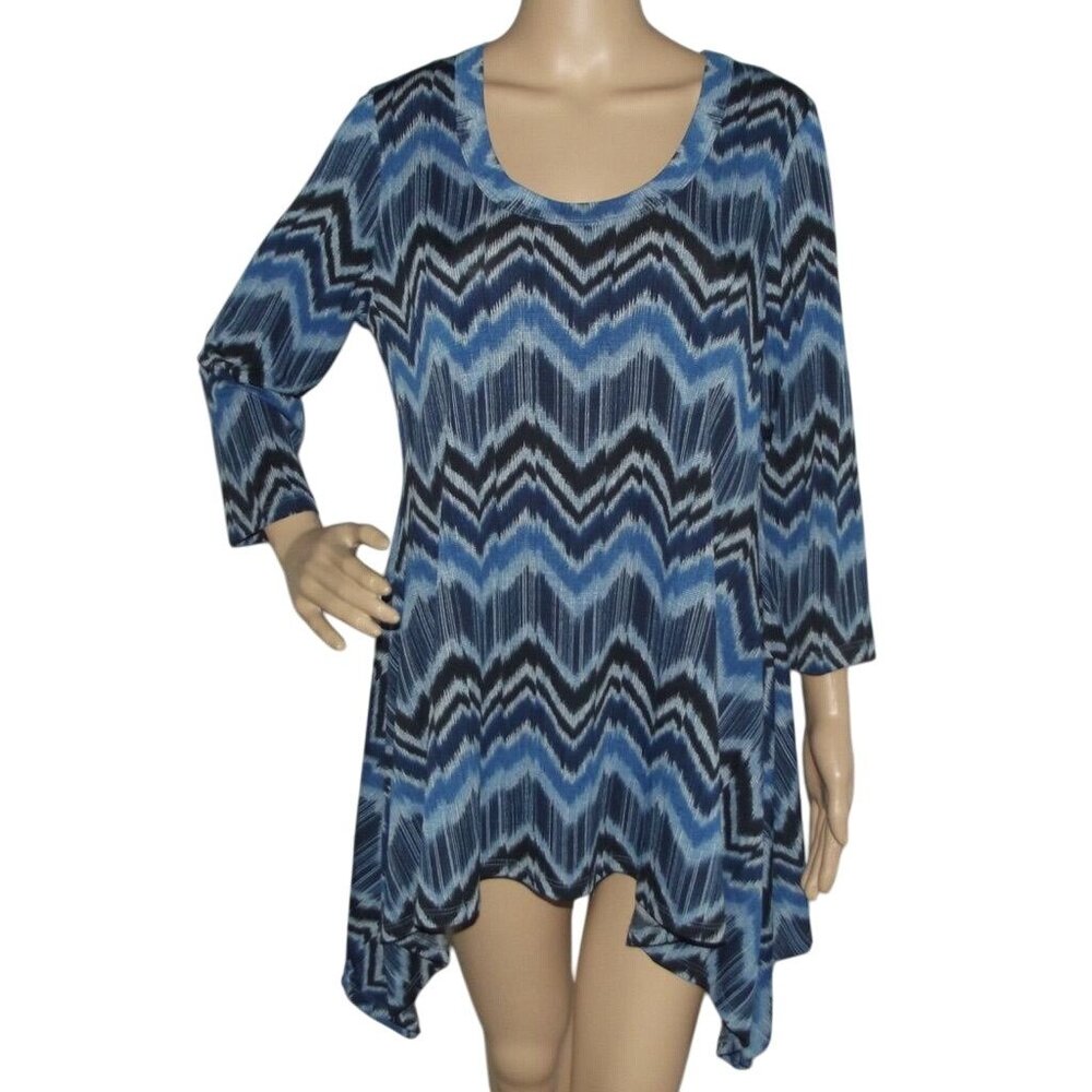 Karen Kane Womens Blue & Black Chevron Print Tunic Top XL